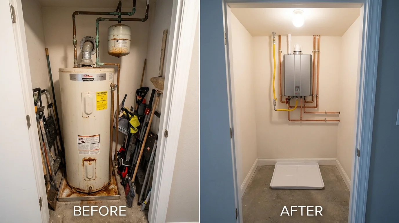Tank water heater versus wall-mounted tankless unit comparison for Sterling, IL homeowners
